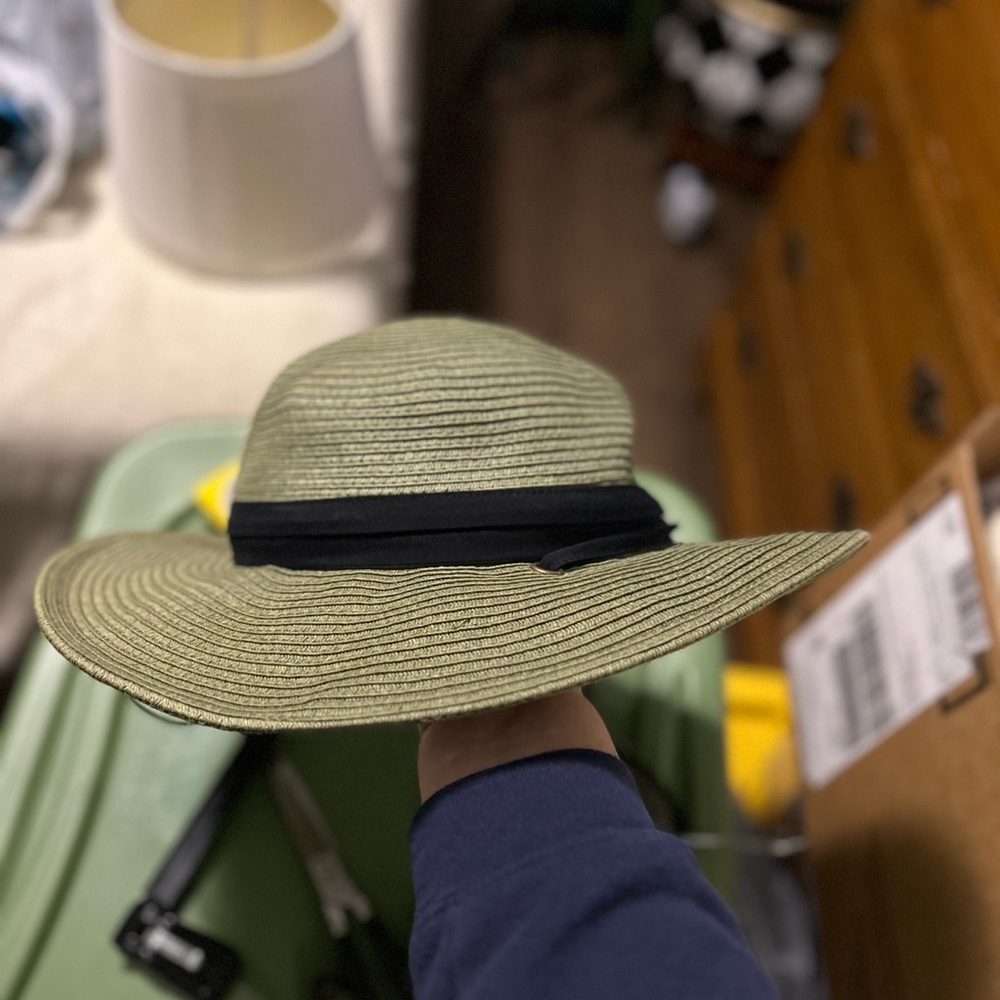 Green Wide Brim Hat with Black Band